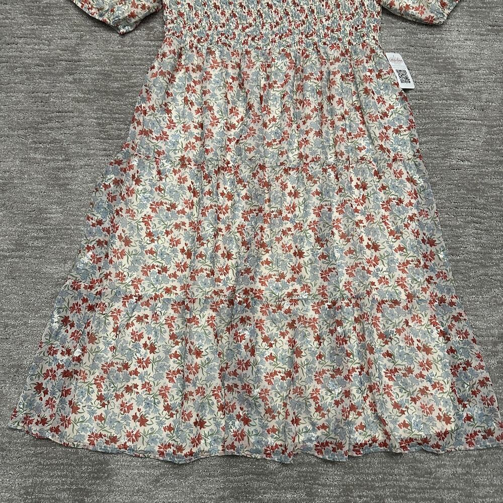 Mikarose Dress Womens XXL Blue Red Floral Smocked Square Neck Maxi Sundress Boho - Picture 5 of 16